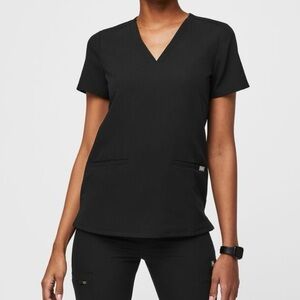Figs Casma Three Pocket Scrub Top Black Size XS Short Sleeve Style FW1100